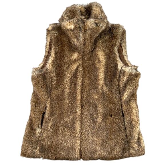C. Wonder Vest Womens Medium Brown Tan Faux Fur Full Zip Collar Turtleneck Vegan - Picture 1 of 10